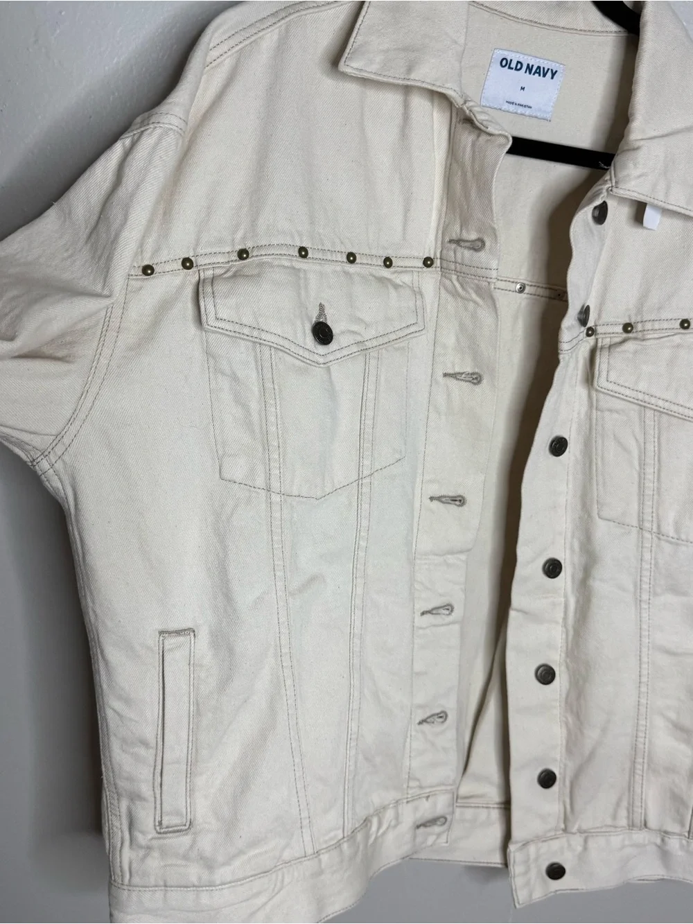 NWT Old Navy Oversized Studded Denim Trucker Jacket - Ecru/Cream